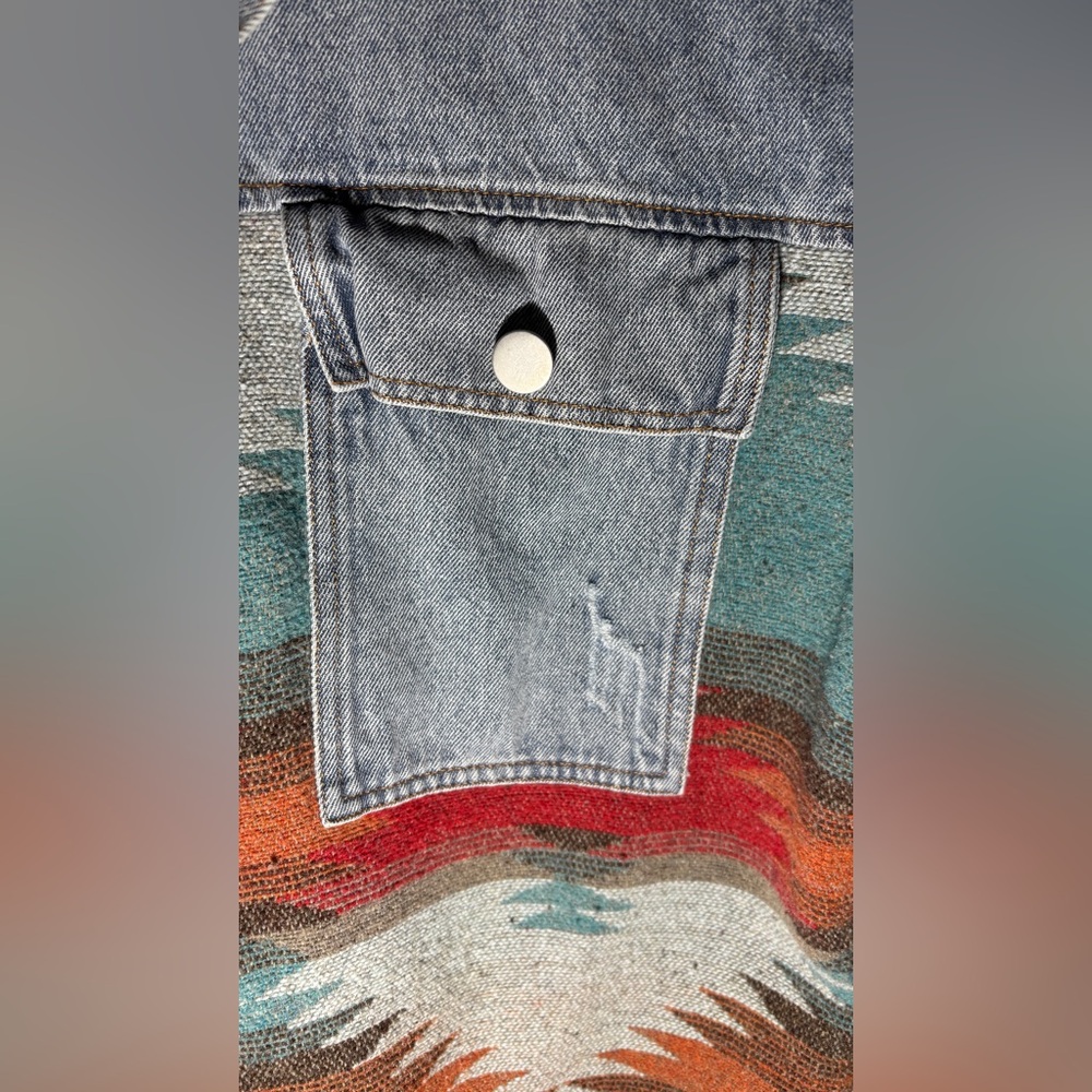 Denim Jacket with Southwestern Pattern - Picture 2 of 4